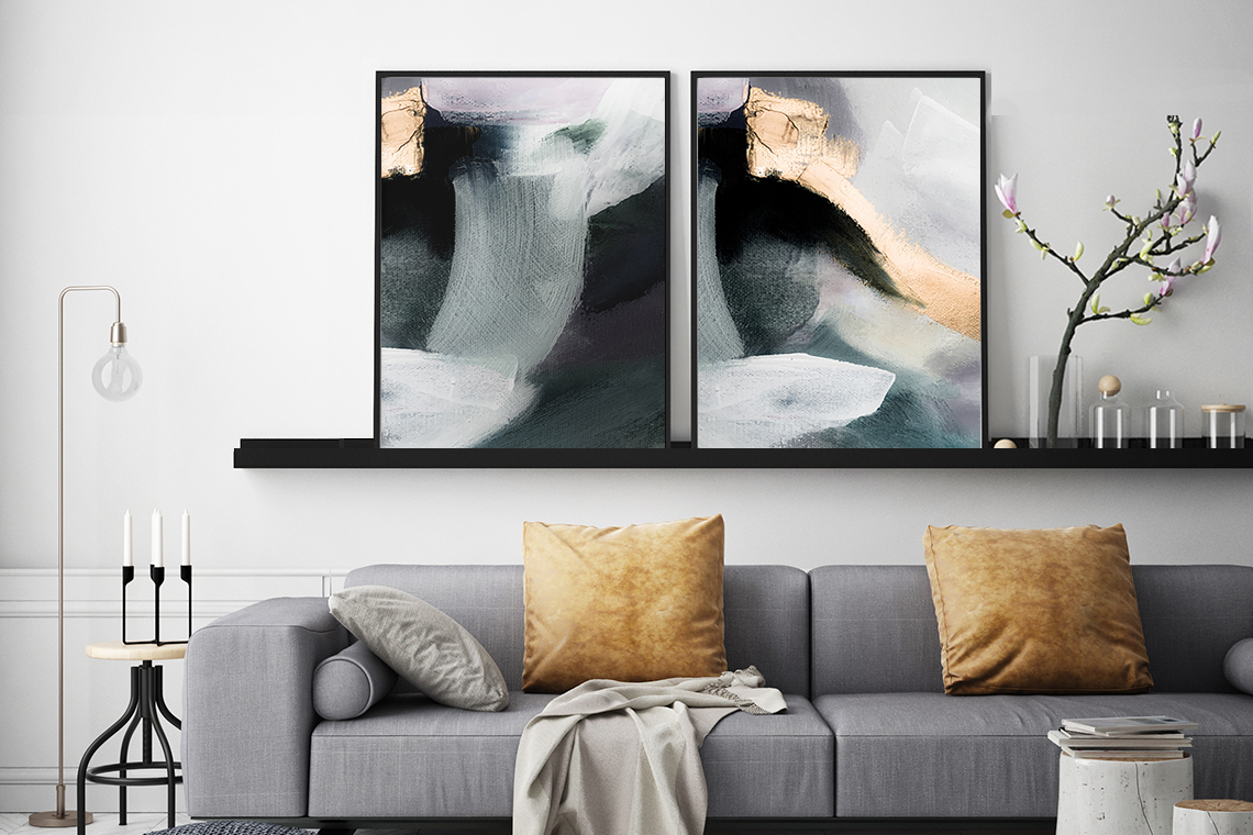 Black and Gold Abstract Duo